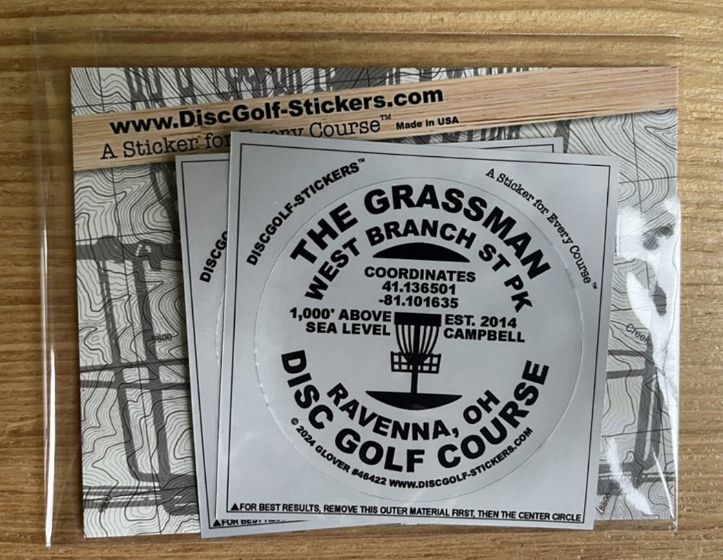 The Grassman at West Branch State Park Disc Golf Course 2-Sticker Pack Ravenna, OH