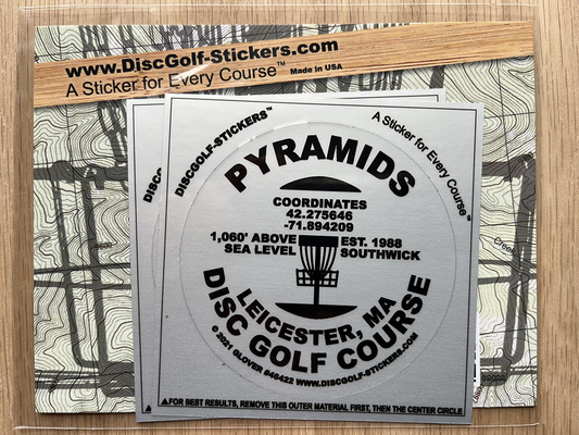 Pyramids Disc Golf Course 2-Sticker Pack Leicester, MA