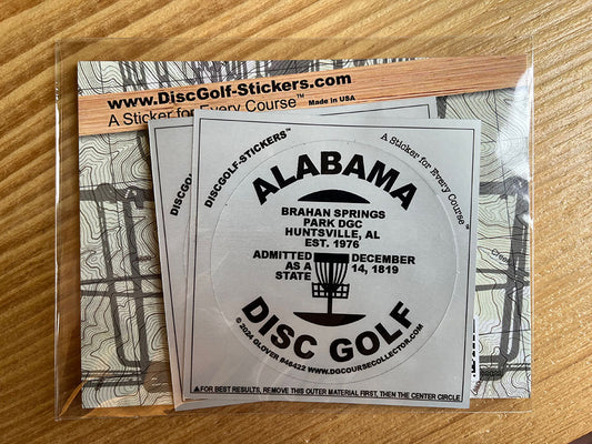 Alabama Disc Golf State 2-Sticker Pack Brahan Springs, Huntsville, AL